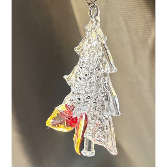 Spun Glass Christmas Tree Ornament With Red Gold Bow Blown 4” t - Picture 6 of 8